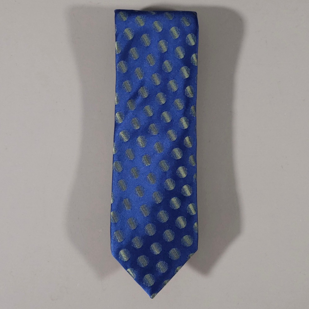 Thomas Pink Necktie Mens OS Blue Gold Polka Dot Silk Woven In England Tie